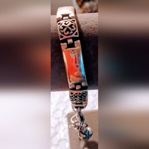 Brighton Silvertone tribeca vintage solid flower design Arabic pattern bracelet